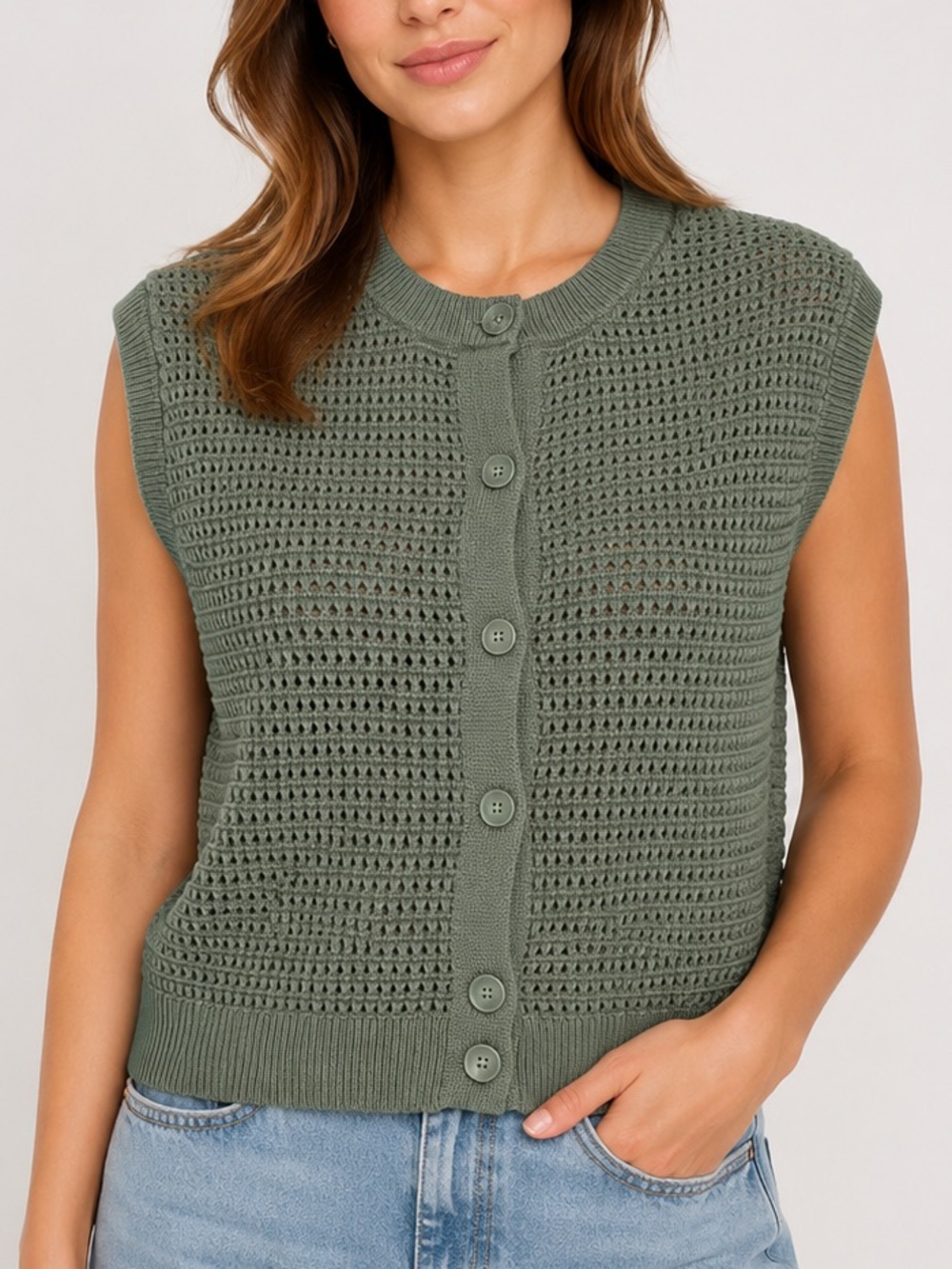 Universal Thread Olive Green Open Knit Sweater Vest Large